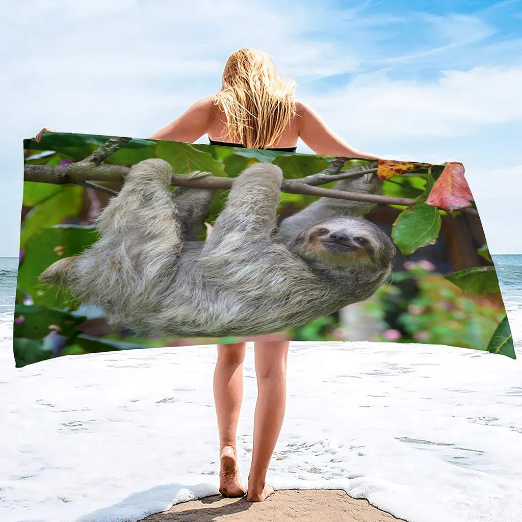 Schattige Luiaard Vakantie Buiten Strandlaken Microvezel Zacht Groot Douchelakens Multifunctioneel Zeer Absorberend voor Badkamer, Zwembad