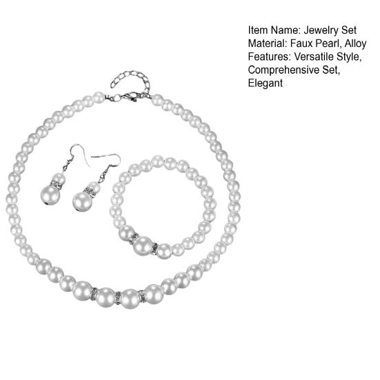 1 Set Faux Pearl Jewelry Women Necklace Bracelet And Drop Earrings Set Elegant White Faux Pearl Jewelry Set for Party Wedding Engagement