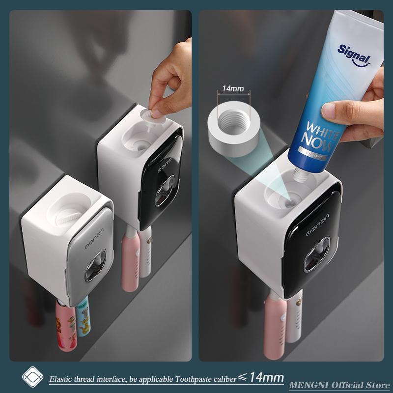 Premium MENGNI Automatic Toothpaste Dispenser Wall-Mounted Bathroom Toothpaste Squeezer Punch-Free Toothbrush Holder Rack Bathroom Acces