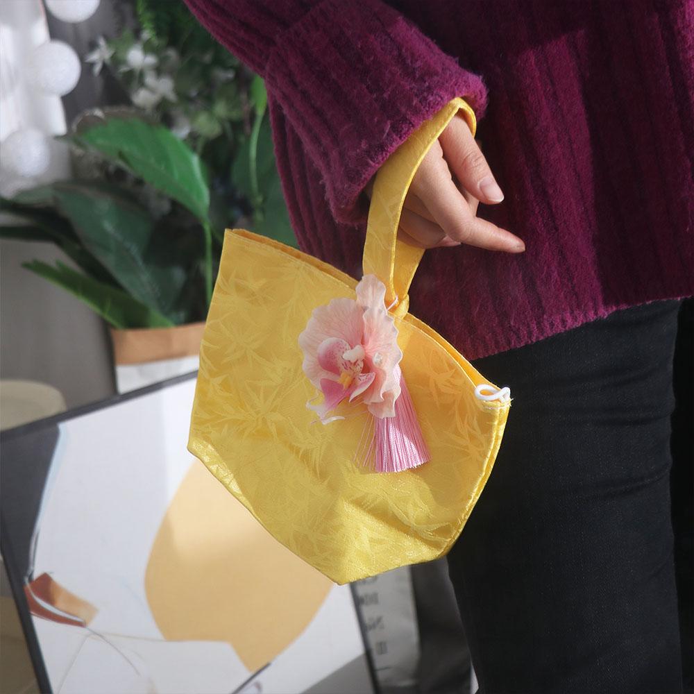 Orchid Flower Tassel Knot Wrist Bag Temperament Small Item Pouch Cosmetic Bag