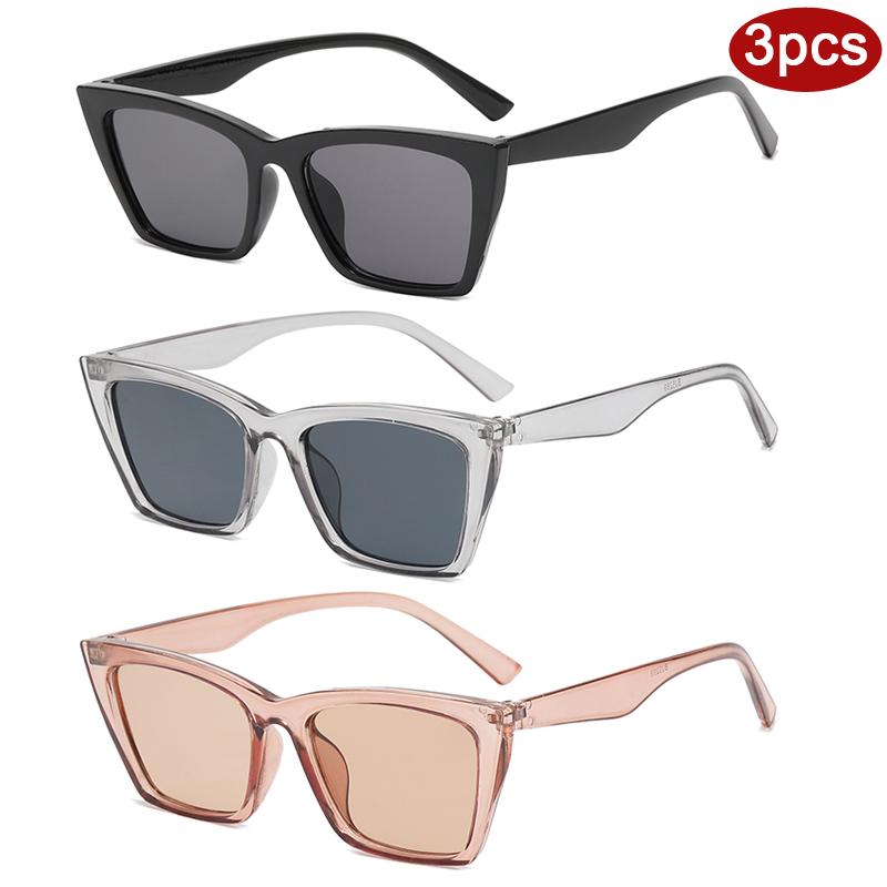 Protective Glasses 3pcs Fashion Women Cat Eye Sunglasses Simple Style Sun Glasses Female Black Lens Design UV400 Driving Eyewear
