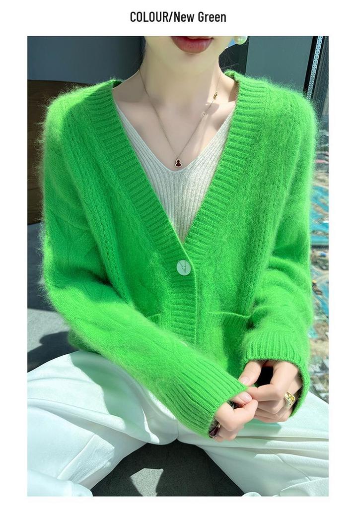 Korean Style Mink Velvet Knit Cardigan - Women's Casual Loose Fit Sweater Coat for Autumn/Winter.