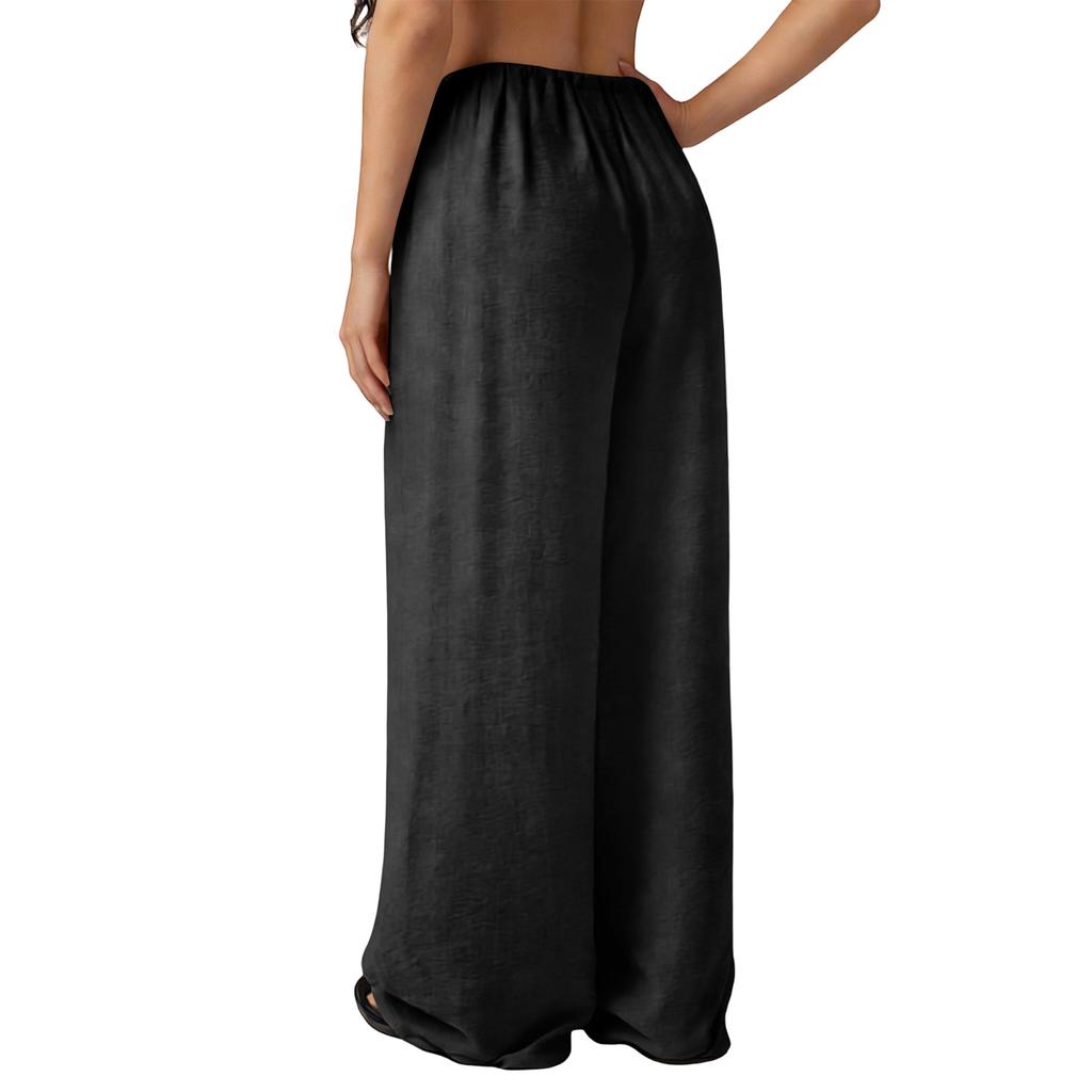 Women's Loose Wide-Leg Pants Casual Loose Cotton Linen Pants With Drawstring No Pocket
