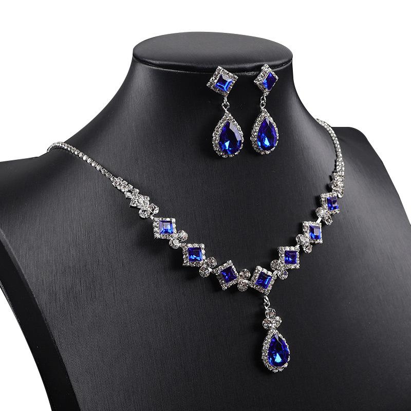 Square Simple Rhinestone Water Drop Jewelry Set, Banquet Wedding Elegant Temperament Accessories Necklace