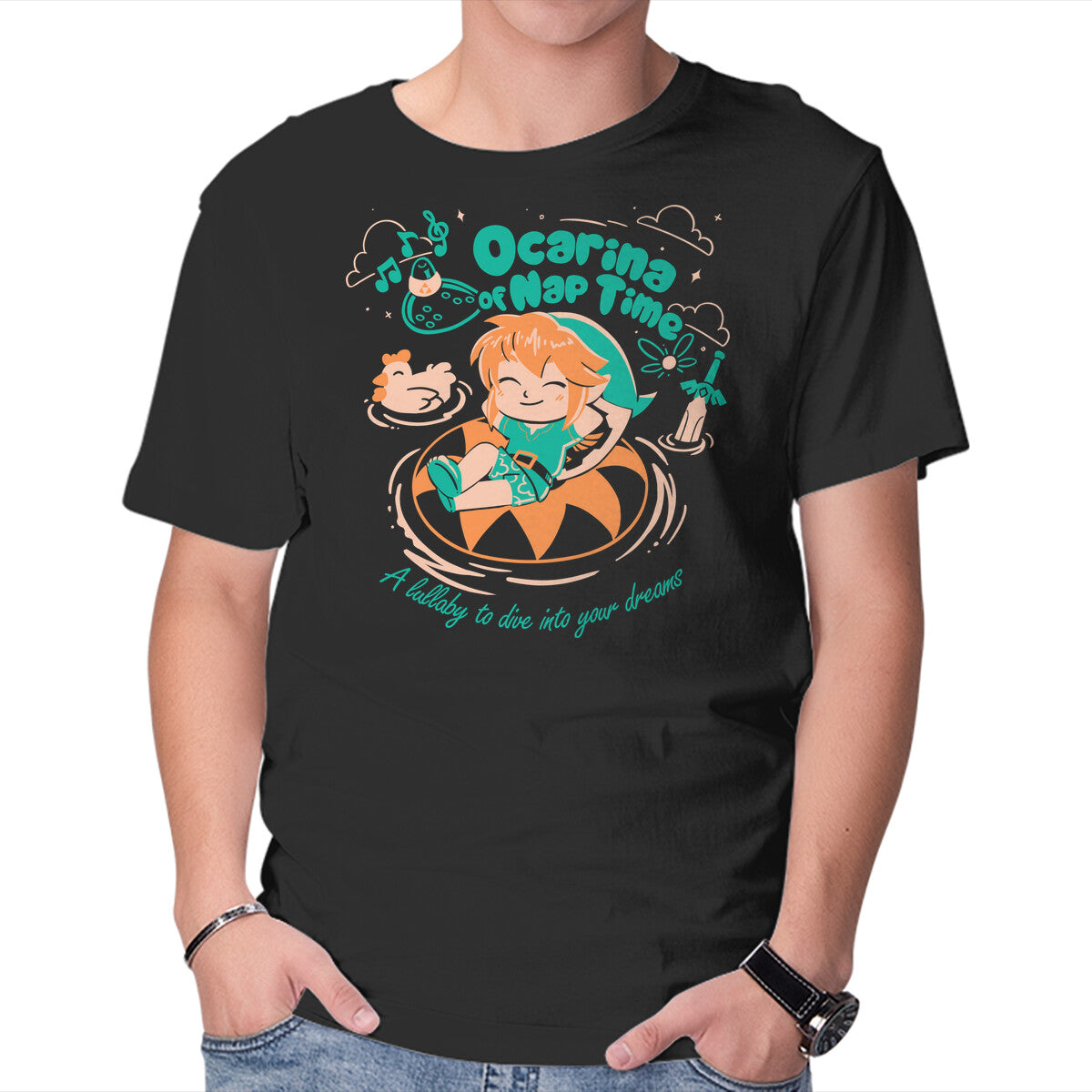 Unisex Crew Neck T-Shirt Ocarina Of Nap Time Graphic Short Sleeve Casual Tee XL