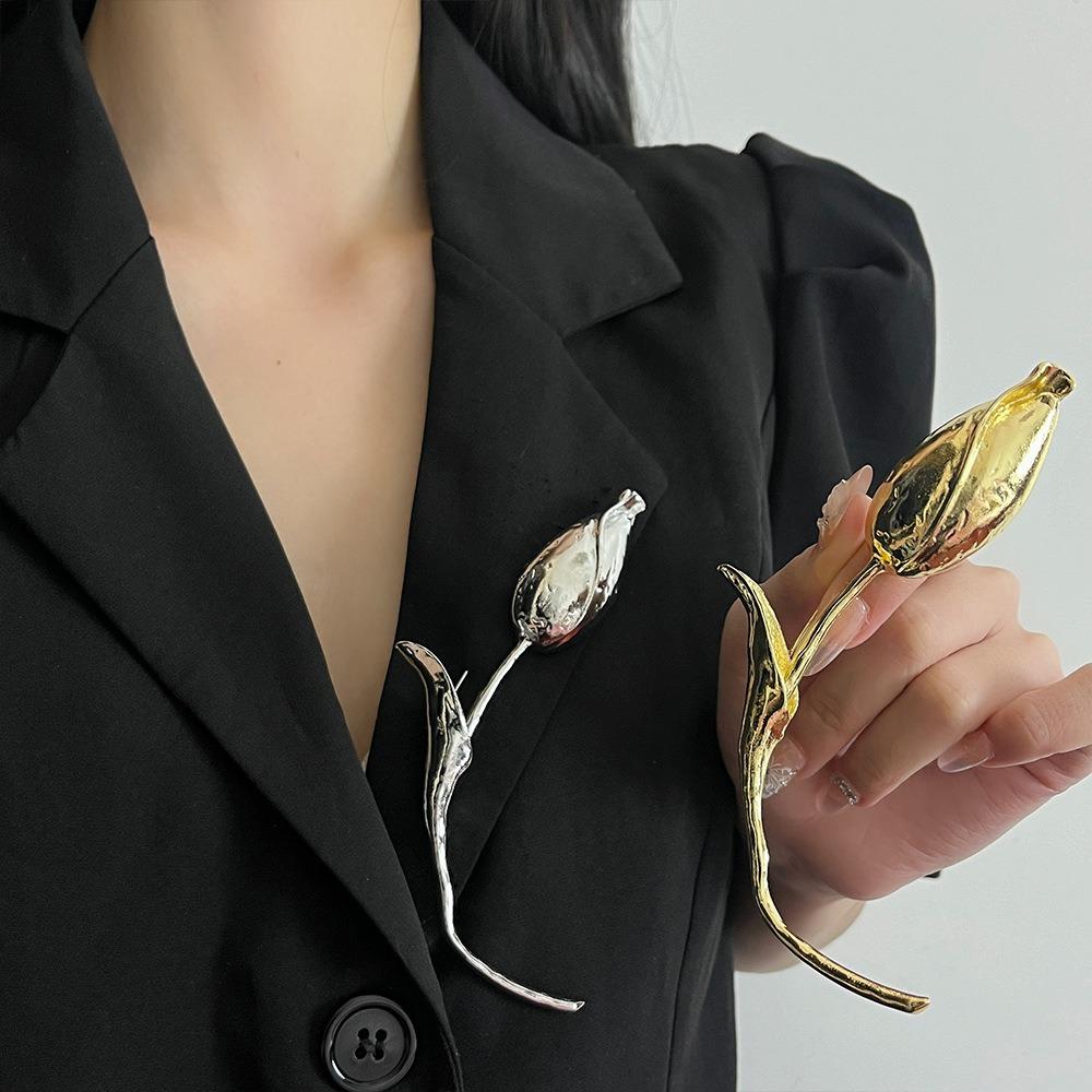 Exquisite Flower Bud Brooch Electroplate Suit Charm Deco Luxury Tulip Brooch  Party