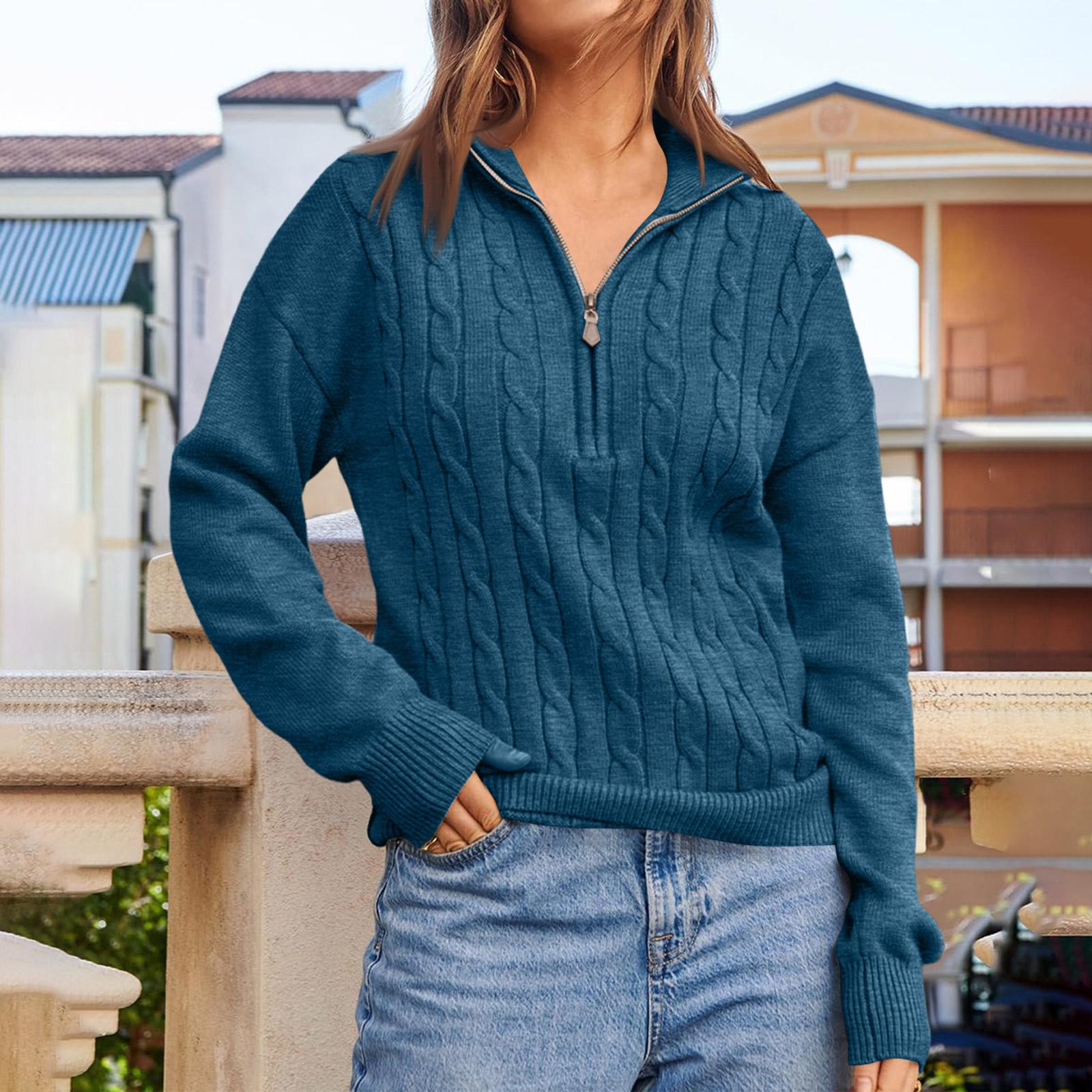 

Women s Casual Half Zipper Knitted Sweater Solid Color Casual Loose Sweater XL