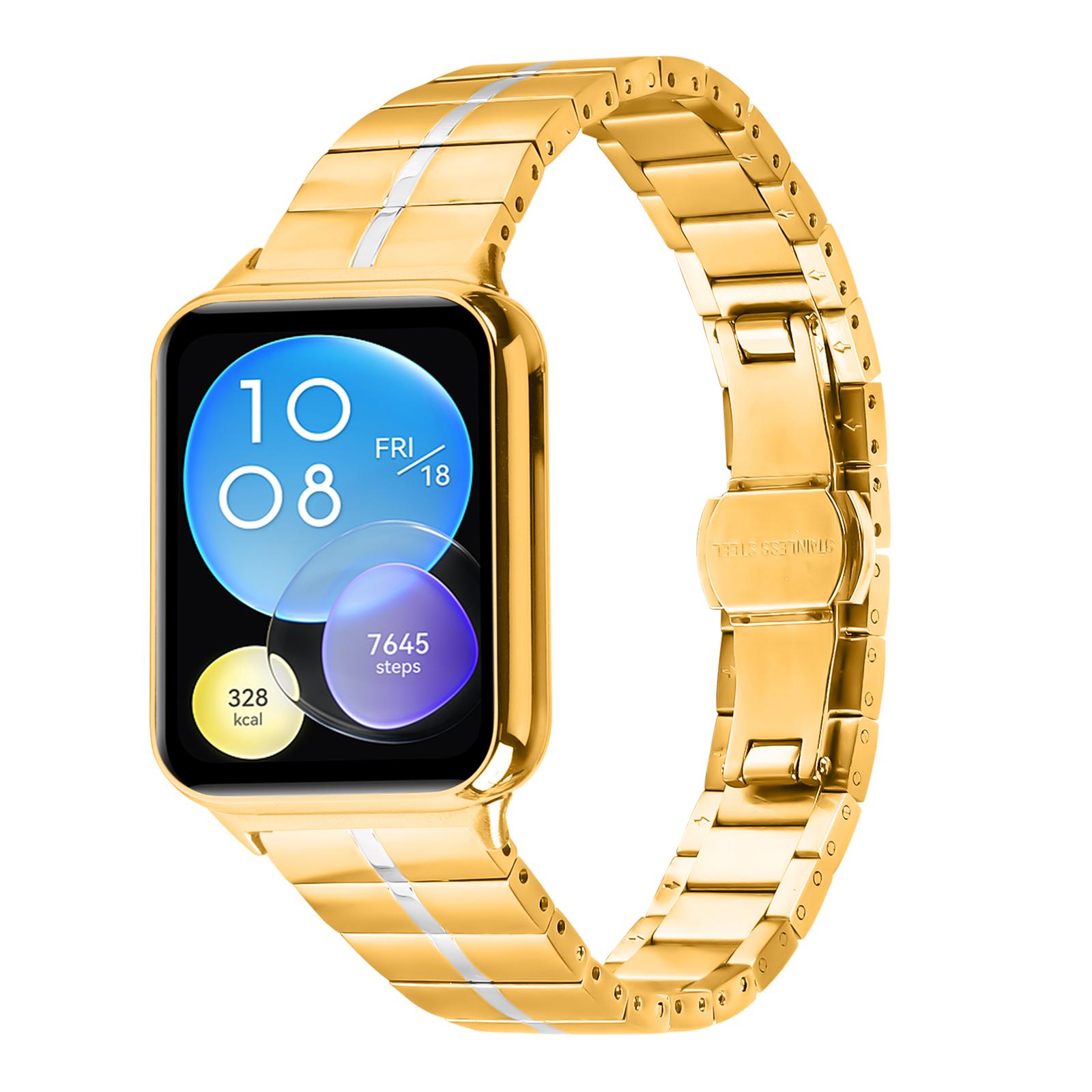 

For Xiaomi Smart Band 8 Pro Stainless Steel Watch Strap Replacement Wrist Band Rose Gold+Silver