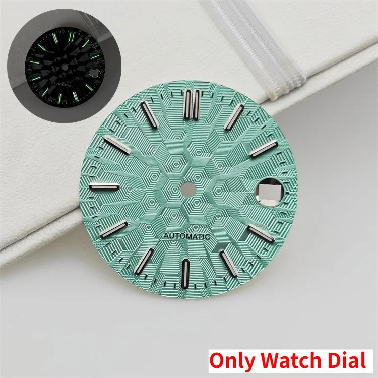 NH35 Watch Dial and Watch Hands 28.5mm Geometric Shapes Texture Dial Green Luminous Watch Accessories for NH35 NH36 Movement
