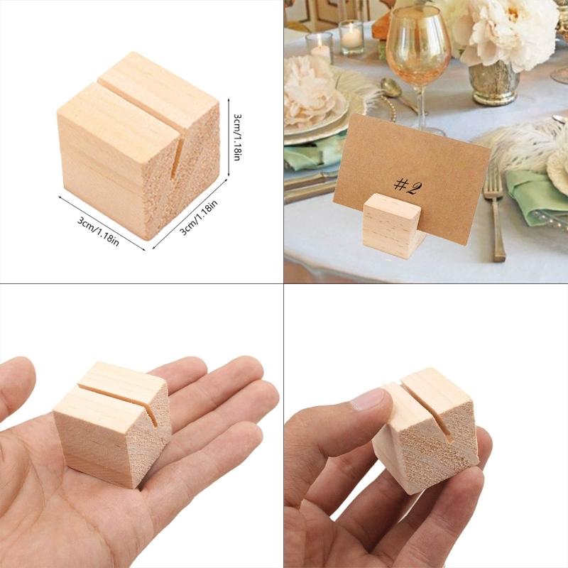 20Pcs Wood Table Number Holders Stand Wood Name Card Holders Wood Name Cards Food Label Memos Photo Holders for Wedding