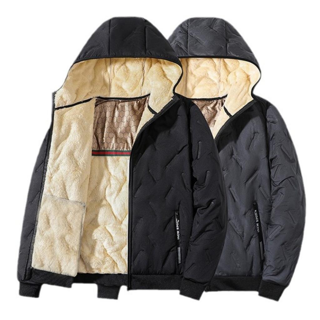 Hooded Cotton Jacket for Men with Plush Cotton Jacket for Winter, Warm Graphene Cotton Jacket, Ultrasonic Cotton Jacket for Men