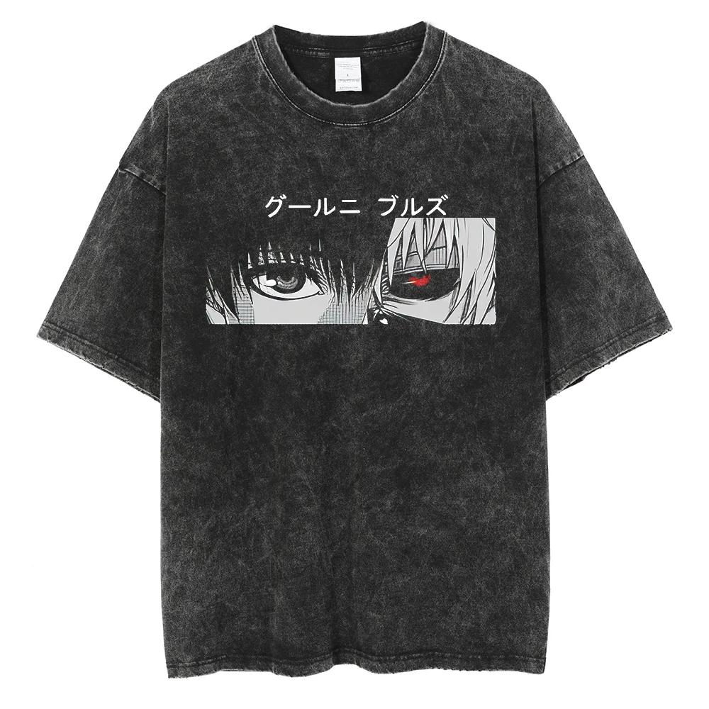 Anime Tokyo Ghoul Ken Kaneki Grafik T-Shirt Herren Vintage Gothic T-Shirts Lässig Locker Manga T-Shirt Harajuku Herren Baumwoll-T-shirt