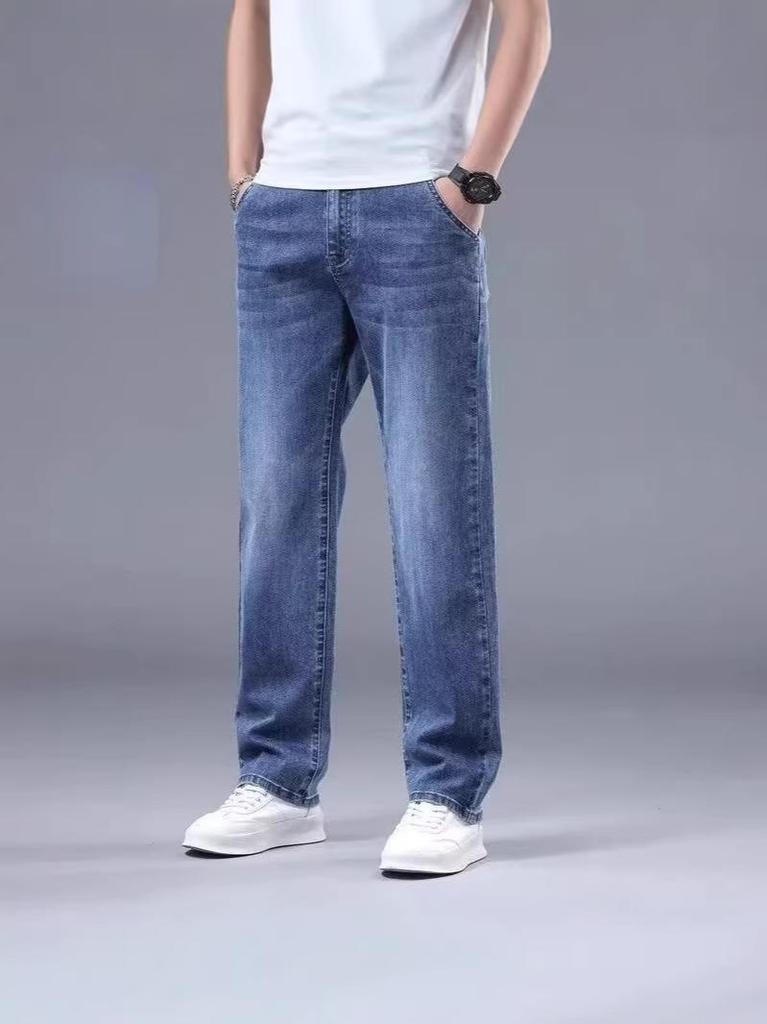 2026 Trendy Men's Lightweight Loose Fit Straight Jeans - Versatile, Elastic, Casual Long Pants