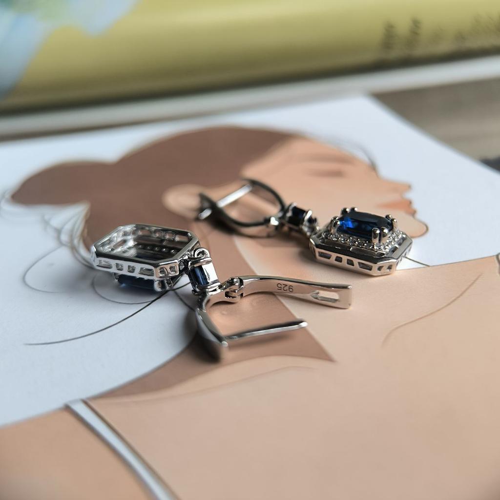 Silver Earrings with Nano Sapphire 2.947ct, Cubic Zirconia (2195054)