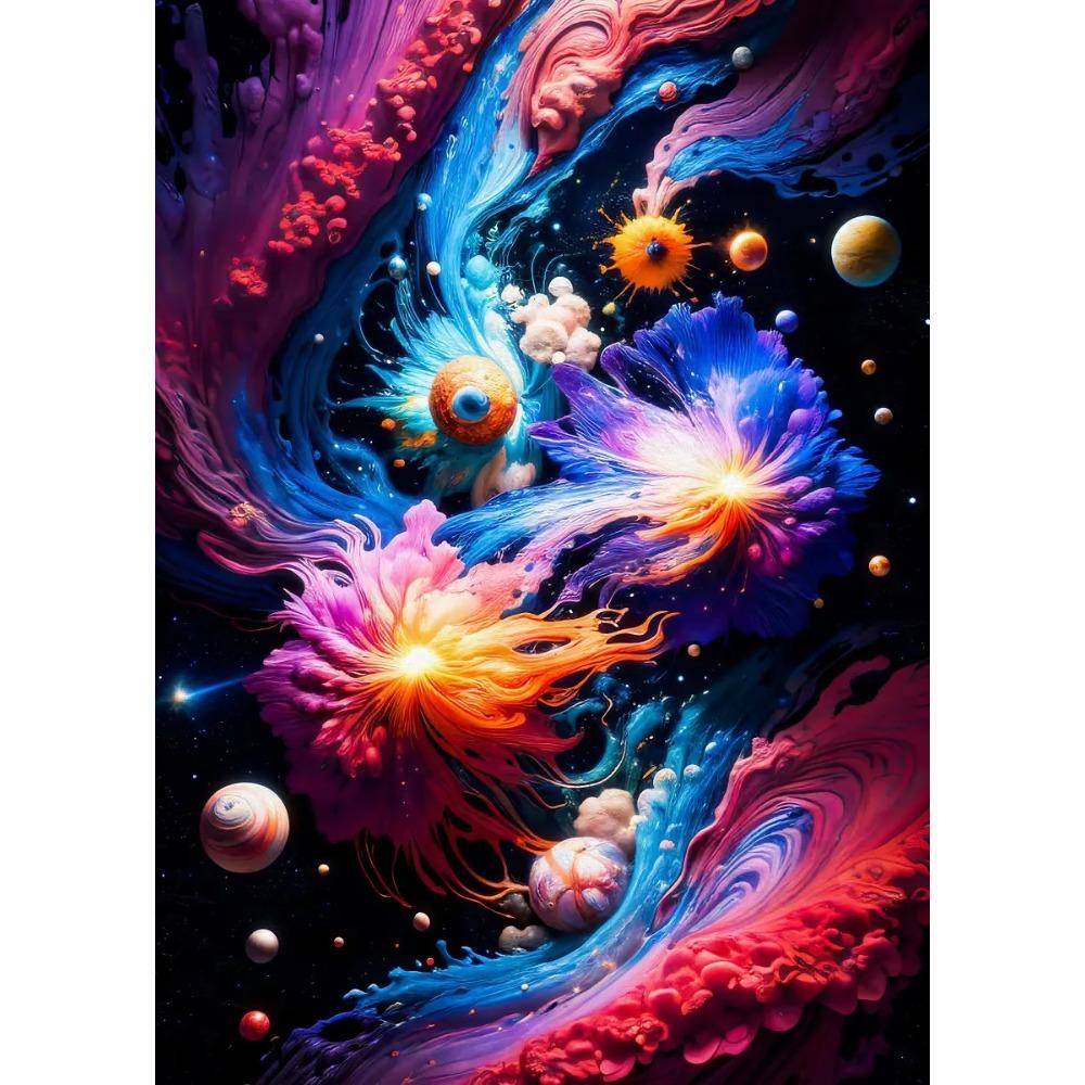 Colorful Abstract Space Composition Posters Planets Srtars Jellyfish Flowers Prints Canvas Wall Pictures Home Living Room Decor