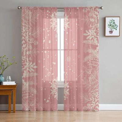 Christmas Snowflake Plant Pine Leaves Sheer Curtains For Living Room Bedroom Tulle Curtain For Kitchen Voile Blind Curtain
