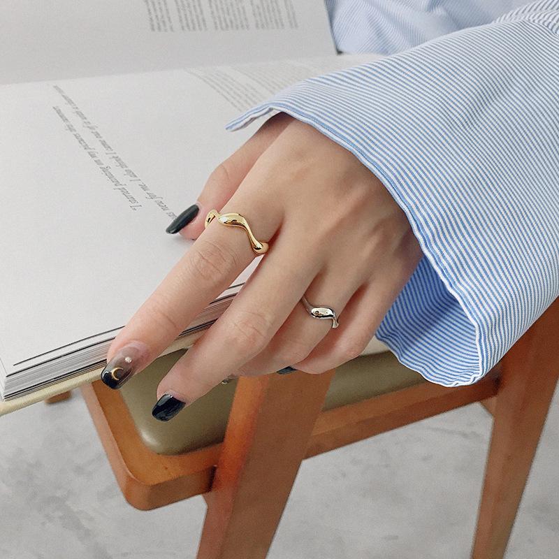 Ring Female Silver Creative Handmade Rings Irregular Wave Smooth Engagement Jewelry for Women  Adjustable Ring Silver Couple Ring