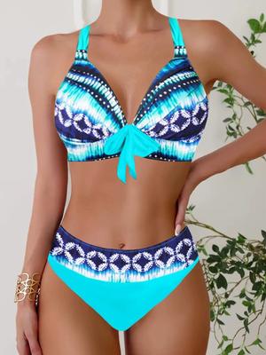 New Summer Women's Swimwear Seaside Resort Style Line Top Shorts Swimsuit Two Piece Set S-5XL