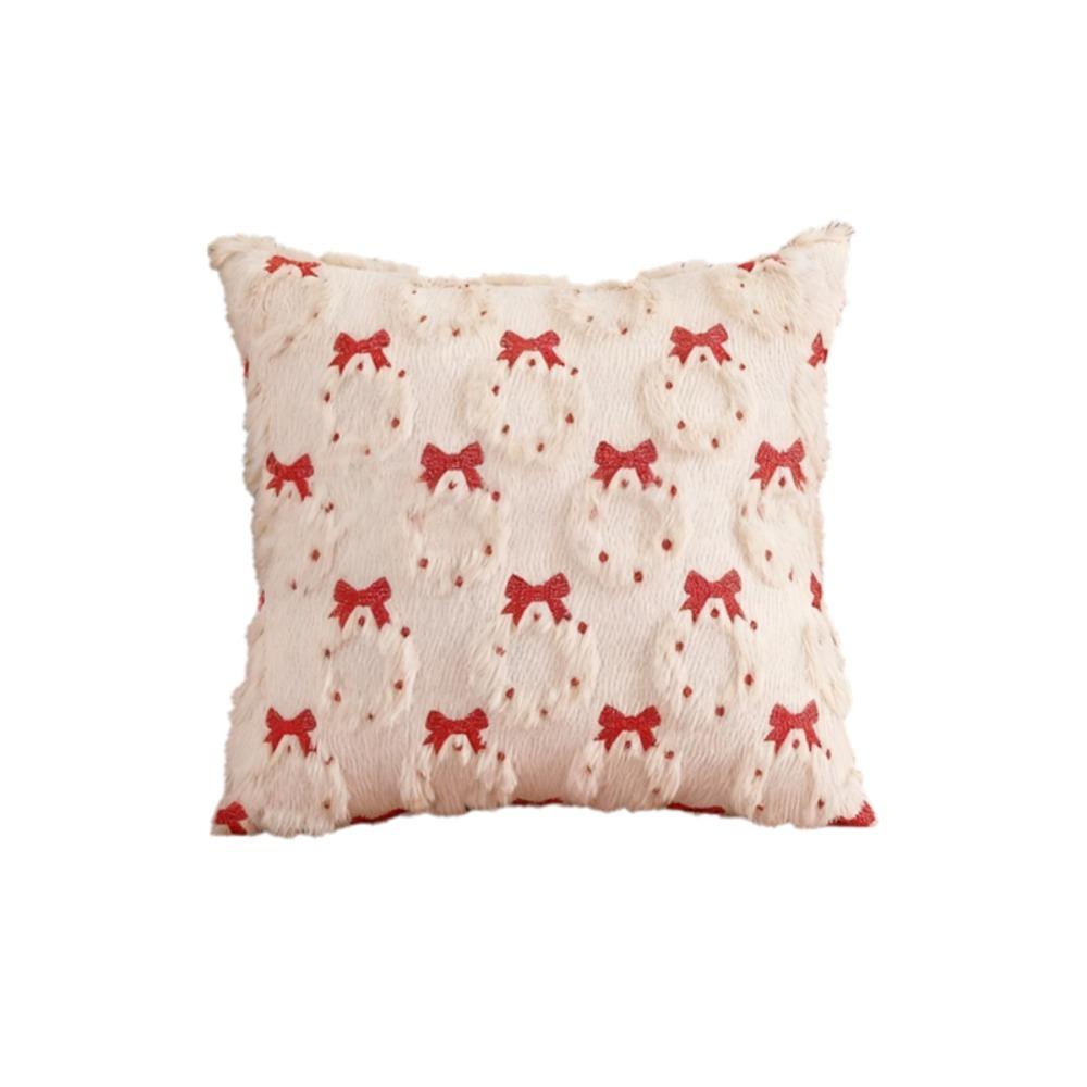 Plush Christmas Decorative Cushion Cover Christmas Tree Wreath Pattern Embroidered Sofa Cushion Slipcover Square Hidden Zipper