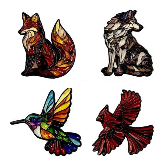 Wildlife Enamel Brooch Cute Animal Lapel Pin Colorful Hummingbird Fox Wolf Brooch Pin for Women Men Scarves Hats T-Shirts