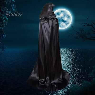 Halloween Children Cosplay Cloak Tie-up Dark Style Satin Hooded Loose Floor Length Pure Color Unisex Stage Show Performance Witch Cape