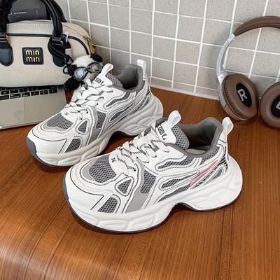 European Station Thick-soled Gray Dad Shoes Women's 2025 Four-season Height Increase, Light and Breathable, High-end Casual Sports Shoes