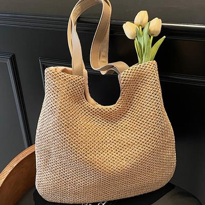 New Shoulder Straw Bag Hollow Woven Bag Holiday Beach Large Capacity Portable Tote Bag Women