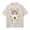 Summer Men Japanese Anime T Shirt Washed Cotton Vintage Aesthetic Cartoon Graphic Streetwear Loose Daily Tops