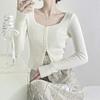Japanese Retro Gentle Style Slim Fit Short Knit Top Inner Collarbone Exposing Sweater Women's Long Sleeve Base Layer