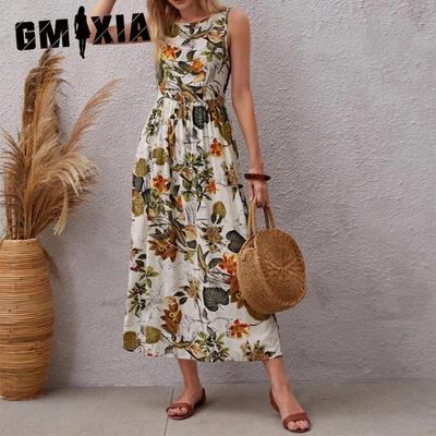 Women's Summer Resort Style Skirt Women Fashion Printed Sleeveless Dresses