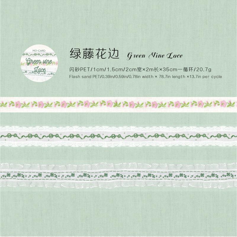 3 Rolls Handmade Lace Series Glitter Sand PET Tape Set For Scrapbooking DIY Journal Decoration Gift