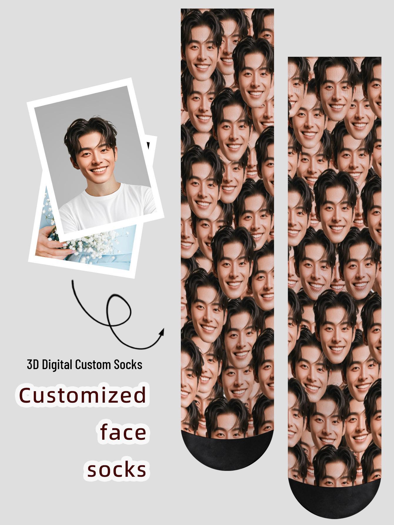 

3D Носки с принтом лица – Персонализированный рождественский подарок, Полиэстер, Дизайн с полным 360° One Size