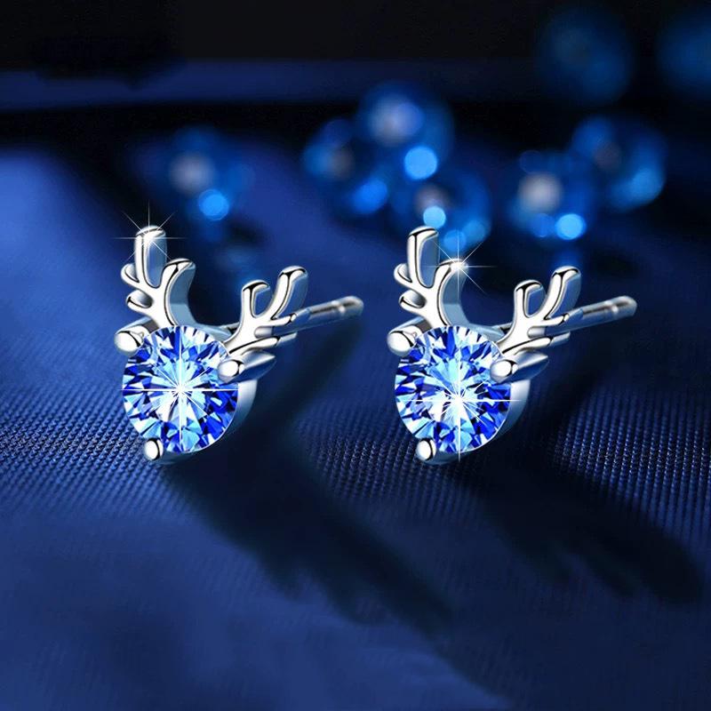 

Сережки-гвоздики з рогами оленя - Жіноча мода Різдвяний подарунок Silver алмаз/синій