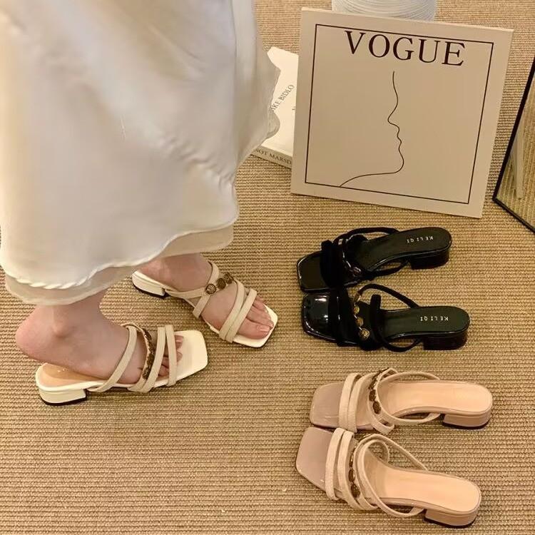 Fashion 2025 Summer New Fashion Women High Heels Slippers Square Toe Shoes for Women Design Open Toe Slingback Slides Female Zapatos