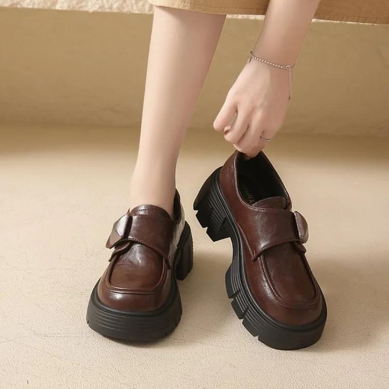Fashion 2025 New Fashion Shoes Woman Flats Autumn British Style Oxfords Round Toe Platform Loafers with Fur All-Match Casual Female