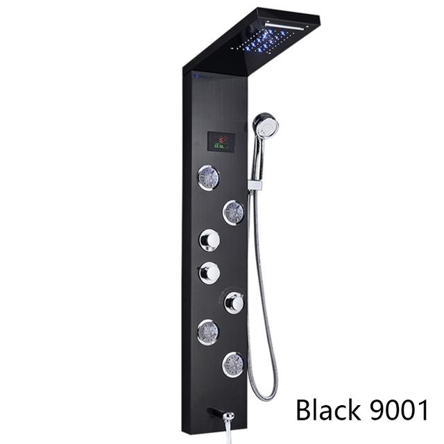 Digital Display Rainfall LED Light Shower Panel Shower Bathroom Black SPA Massage Jet With Handshower Bidet Sprayer Shower Tap