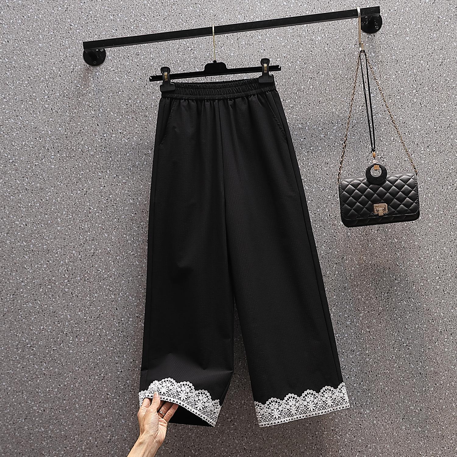 

DIMANAF Plus Size Pants Women Spring Summer Solid Lace High Waist Casual Harem Pants Loose Wide Leg Pants 5XL 5XL чорний