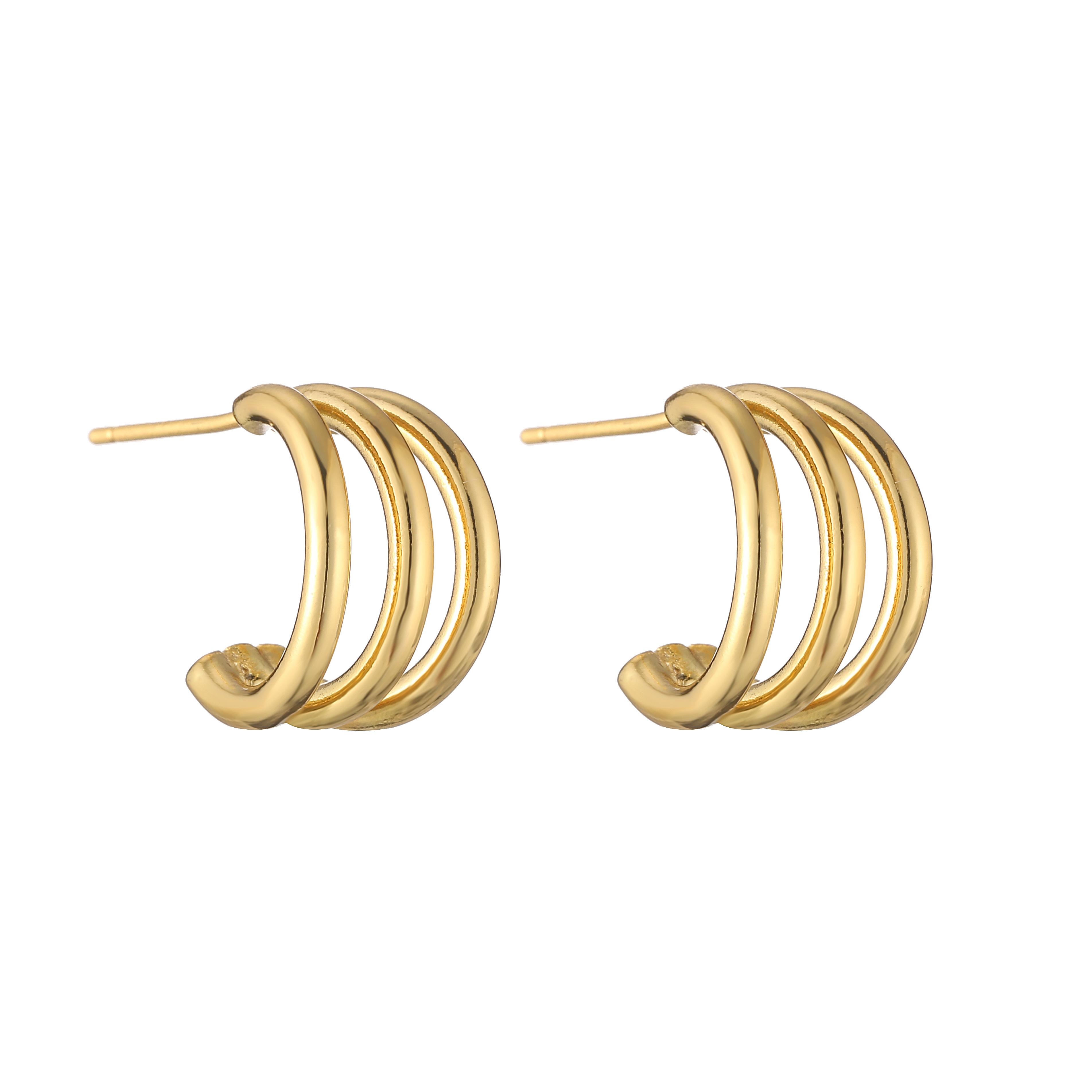 HECHENG,Fashion 18K Gold Plated Brass Ear Studs for Women Light weight Simple Design Earrings