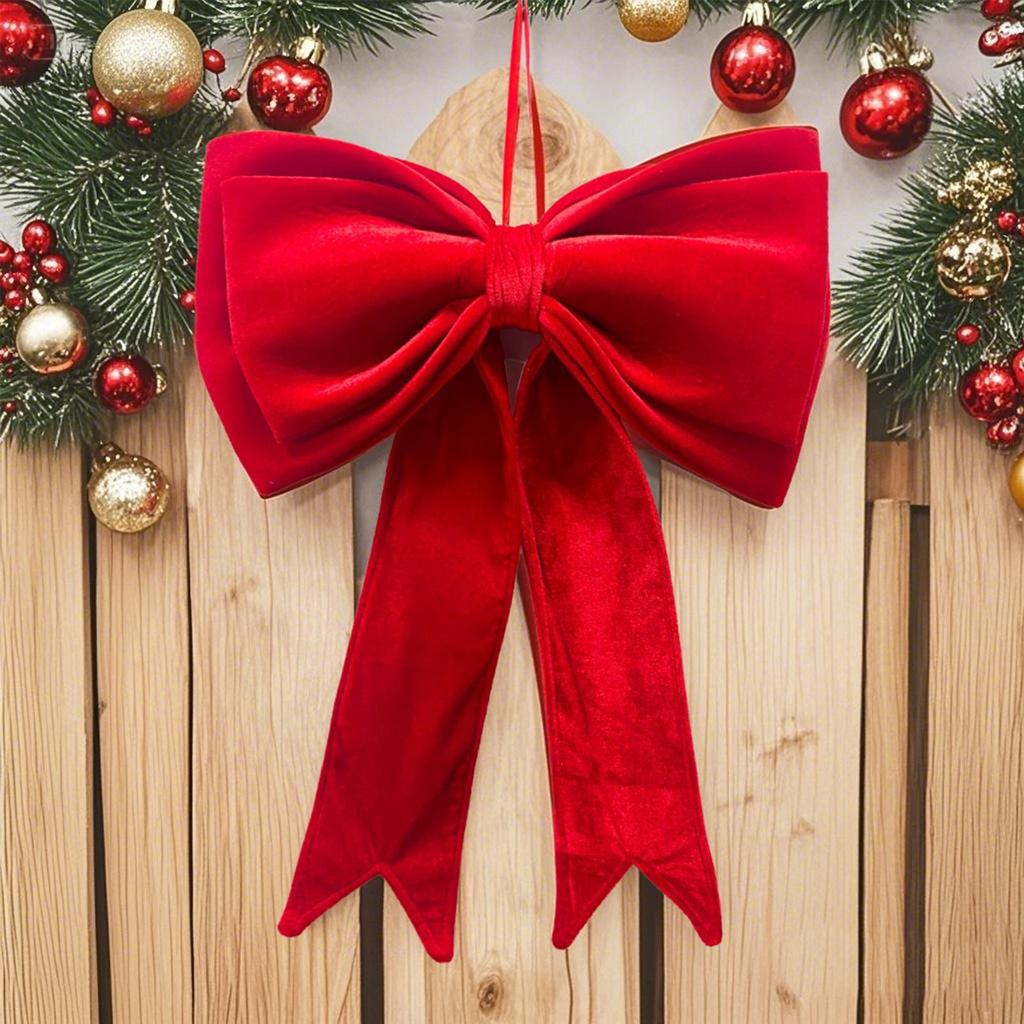 19x25 Inch Velvet Christmas Bows Extra Large Red Christmas tree Bows Hangable Holiday Decorations For Front Door Office Wreath