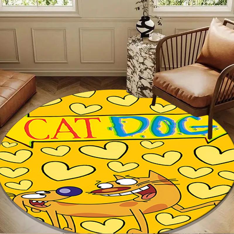 Cat Dog Adventure Round Mat, Anti-slip Circle Carpet Chair Rug For livingroom,Bedroom, Doormat Home Decor Gift Christmas Gifts