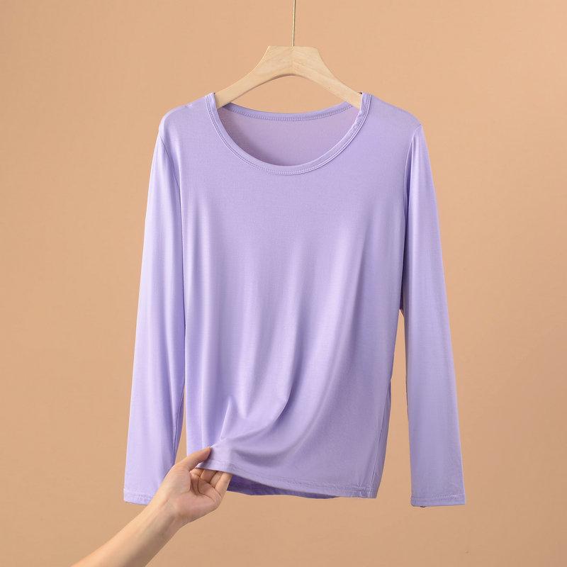 Plus Size Modal Long-Sleeve Loose Fit Round Neck T-Shirt for Women
