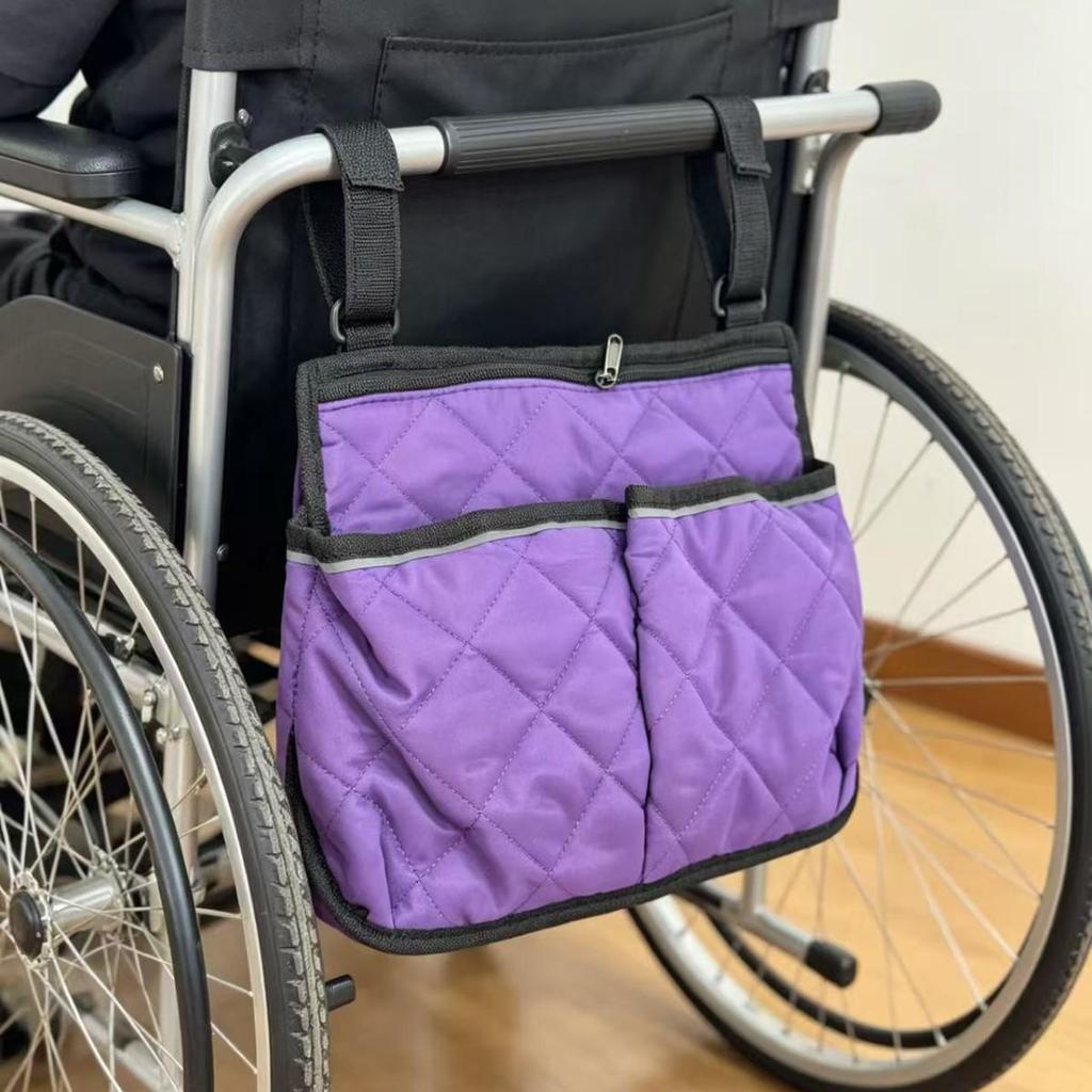 TEMU Multifunctional Wheelchair Armrest Storage Bag with Reflective Strip