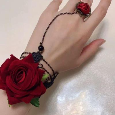 Vintage Gothic Red Rose Lace Bracelet & Ring Set