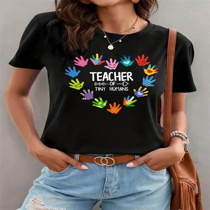 

Женская летняя футболка с принтом, модная повседневная, симпатичная, с коротким рукавом и круглым вырезом S