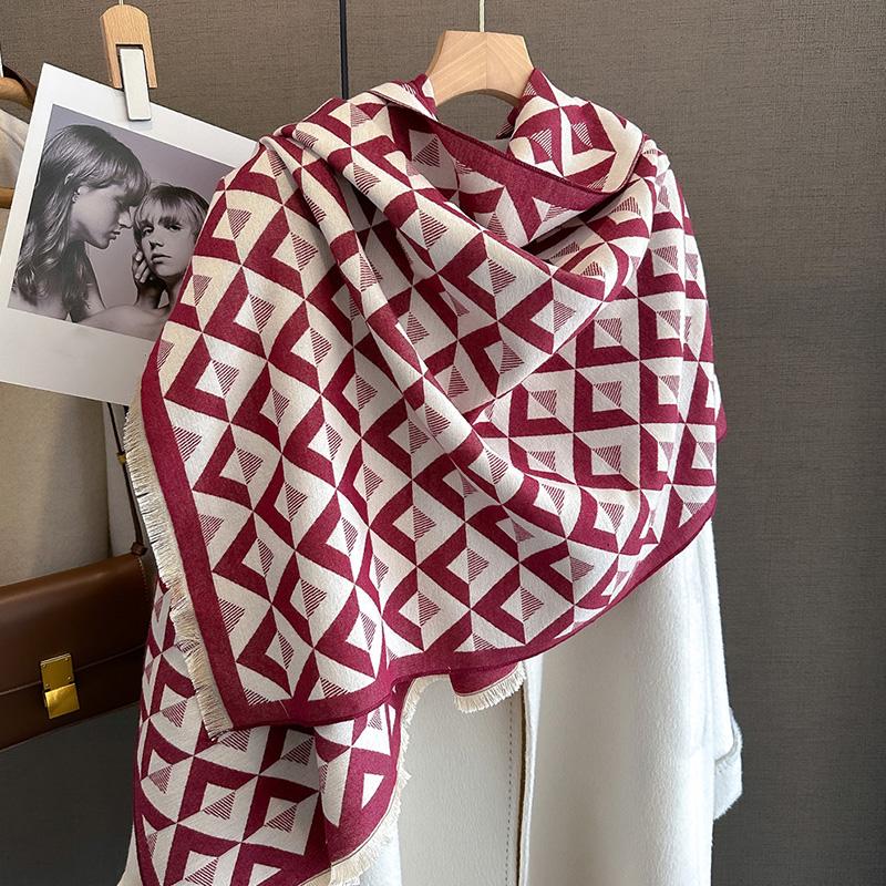 Winter Cashmere Scarf Women Luxury Geometric Print Shawl Wrap Pareo Elegant Poncho Femal Thick Warm Blanket Echarpe Pashmina