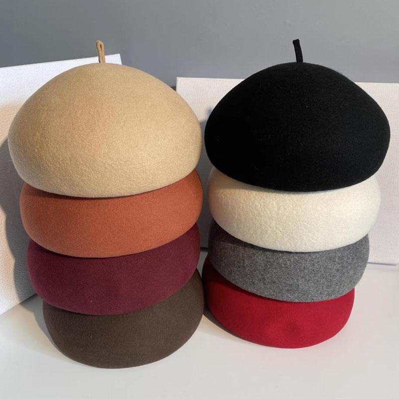 Béret en laine pour femmes, solide et chaud, bérets français, fascinateur, chapeau en feutre pour femmes, vente en gros, casquettes d'hiver