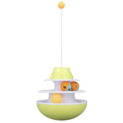 Cat Turntable Toy 2 Level Interactive Exercise Kitten Track Tower Puzzle Toy with Rolling BallYellow