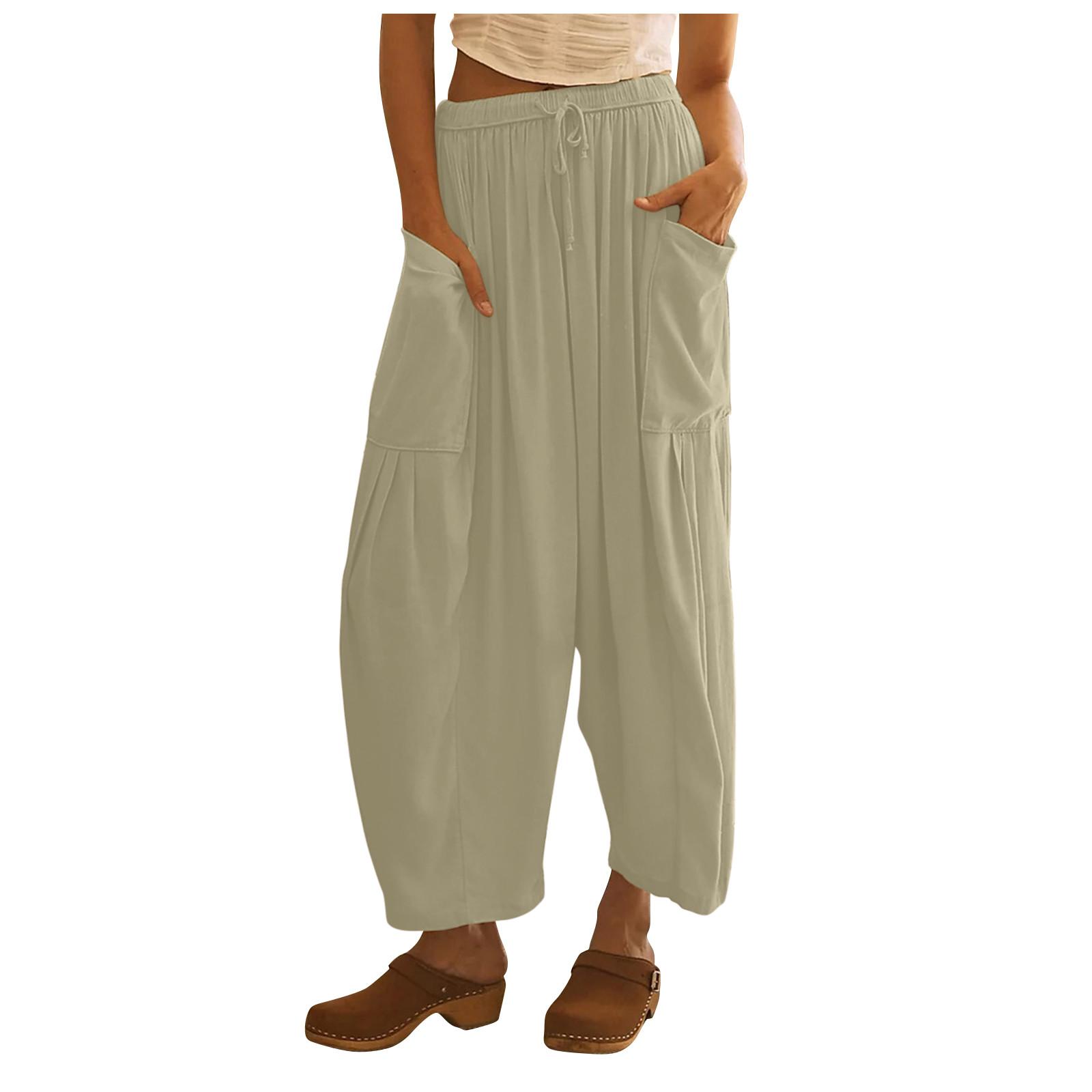 

Женские широкие льняные брюки больших размеров со средней талией, летние мешковатые брюки XXXXL