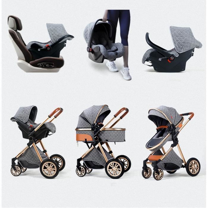 3-in-1 Baby Stroller Combined Car Seat Bassinet Trio Reversible Adjustable High Quality Puncture-proof Wheels Khaki Handle