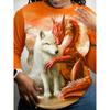 Curvy Plus Size Women's Long Sleeve Round Neck T-shirt Snow Fantasy Print Ice Dragon White Wolf Daily Wear